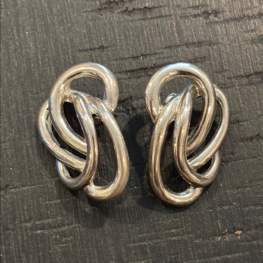 Vintage Silver Tone Large Link Knot Design Statement Earrings
